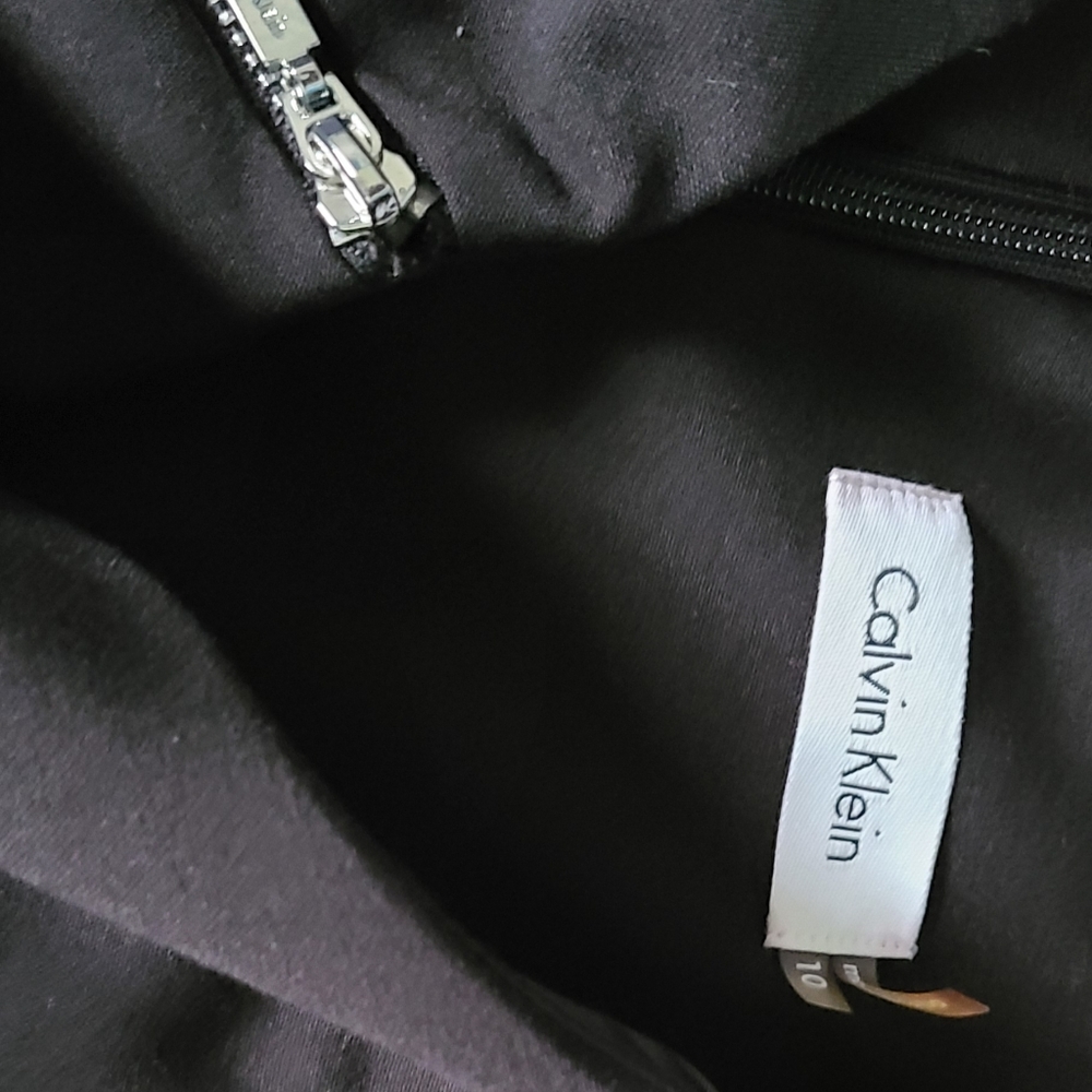 Calvin Klein Zipper Mini Sheath Dress 10 Women Black Silver Lined NEW - Picture 2 of 6